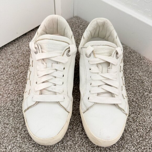 Zadig & Voltaire Leather Distressed Star Applique Lace Up Sneakers White 38 / 7 - Picture 11 of 13